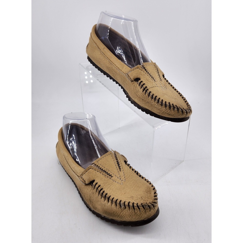 Minnetonka Classic Gore Front Moccasin Women 6.5 Tan Deerskin Leather Whipstitch